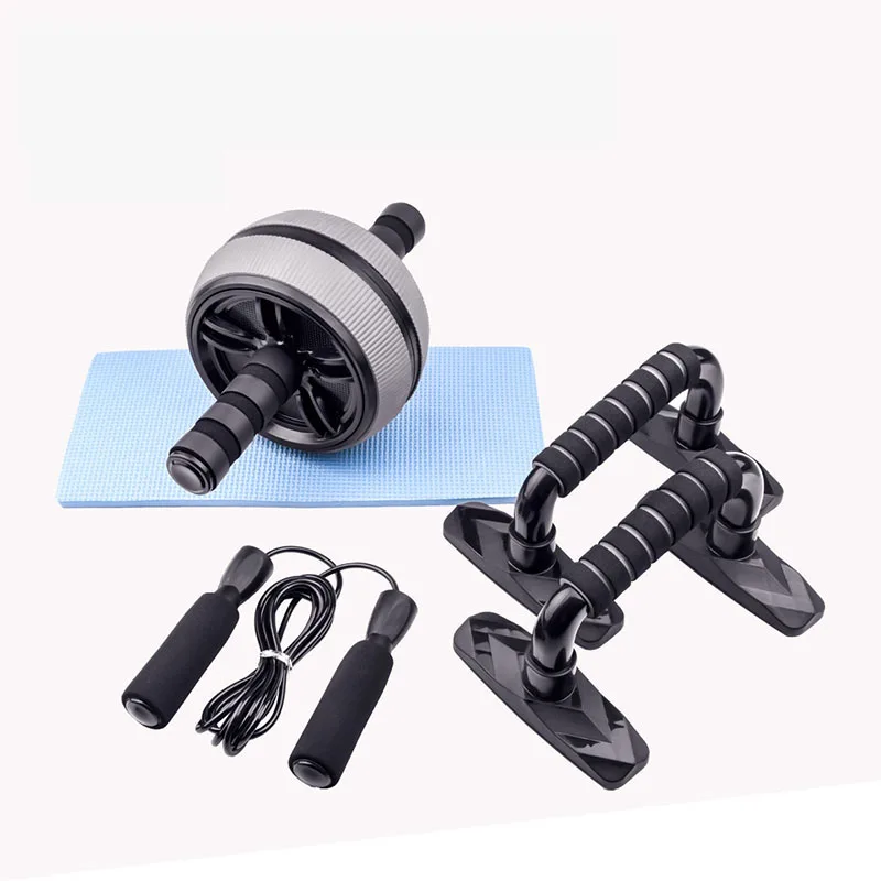 

Manufacturers wholesale kneeling pad exercise abdominal wheel silent push up fitness equipment rope skipping set combination, Grey belly wheel