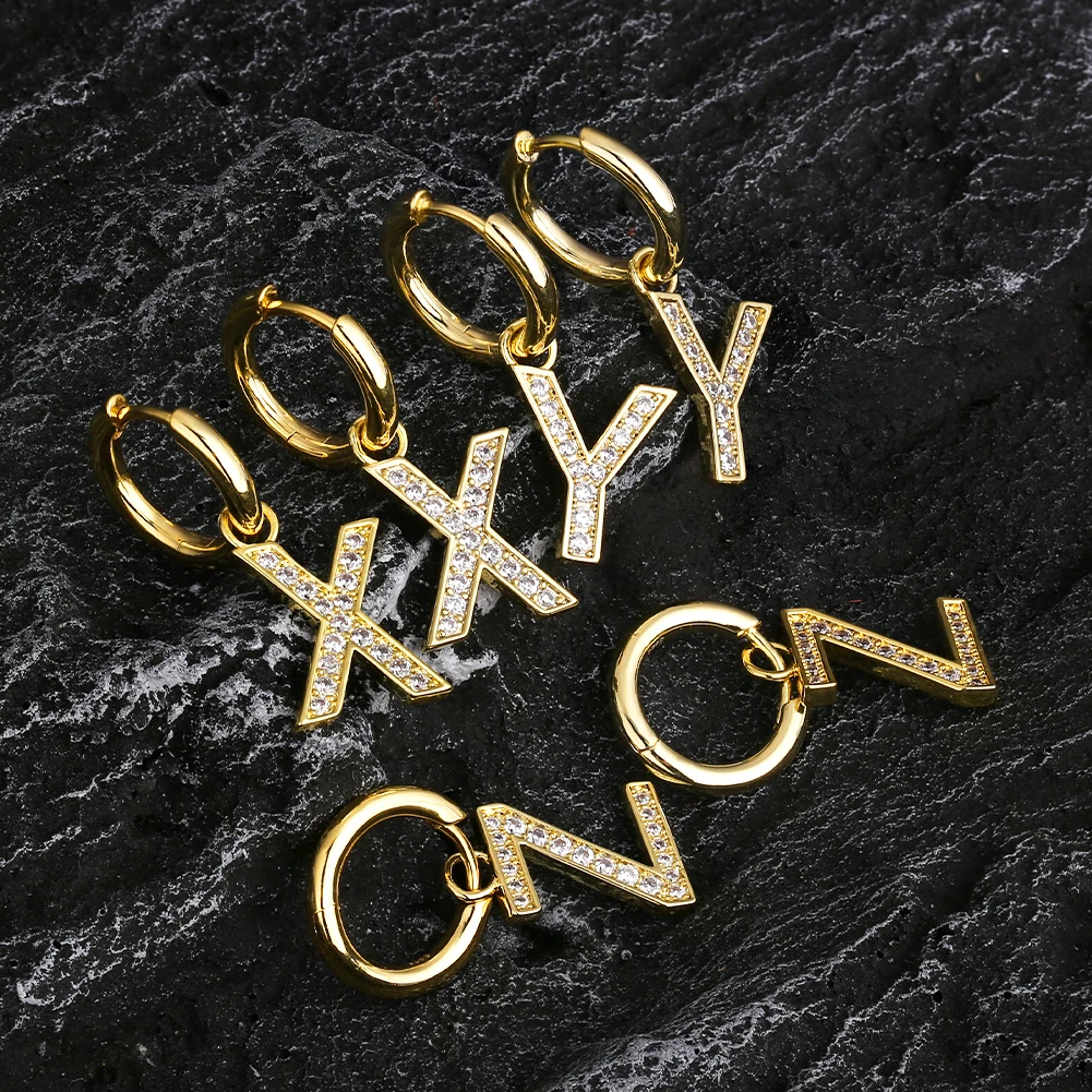 

KRKC Fashion 18k Gold CZ Iced Out Big Double Letter Drop Hoop Earrings Pendant Dangle Jewelry Letter Earring Initial Earring