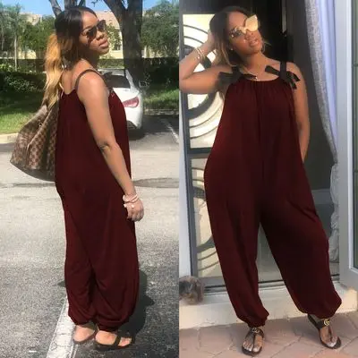 

CL-153 High Quality Solid Color Girls Jumpsuit Bow Ladies Chiffon Plus Size One Piece Jumpsuit, As picture show