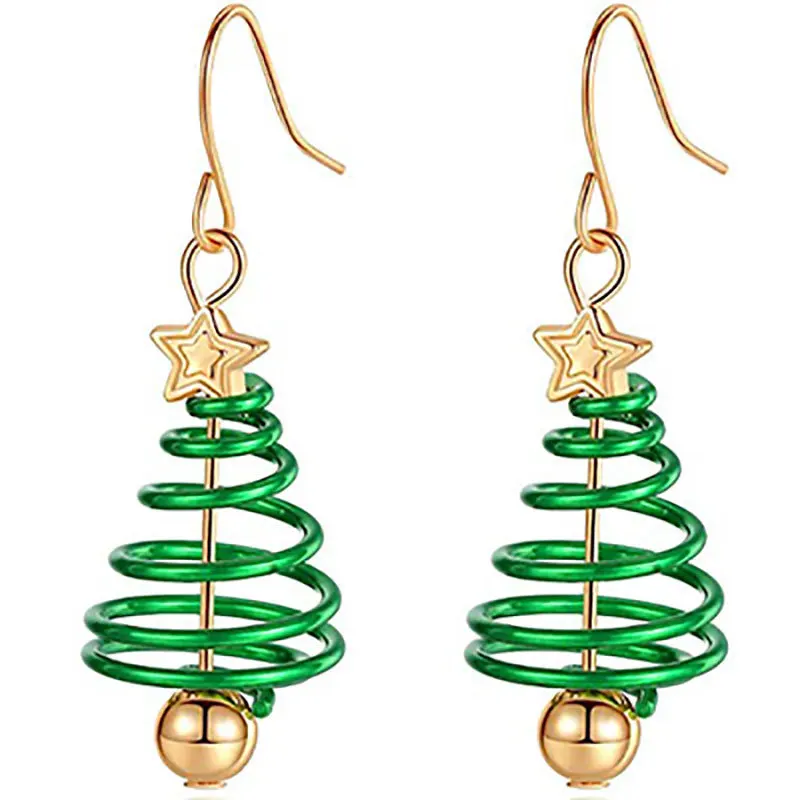 

European And American Christmas Earrings Gold-Plated Christmas Tree Bell Lollipop Bow Light Bulb Earrings, As show