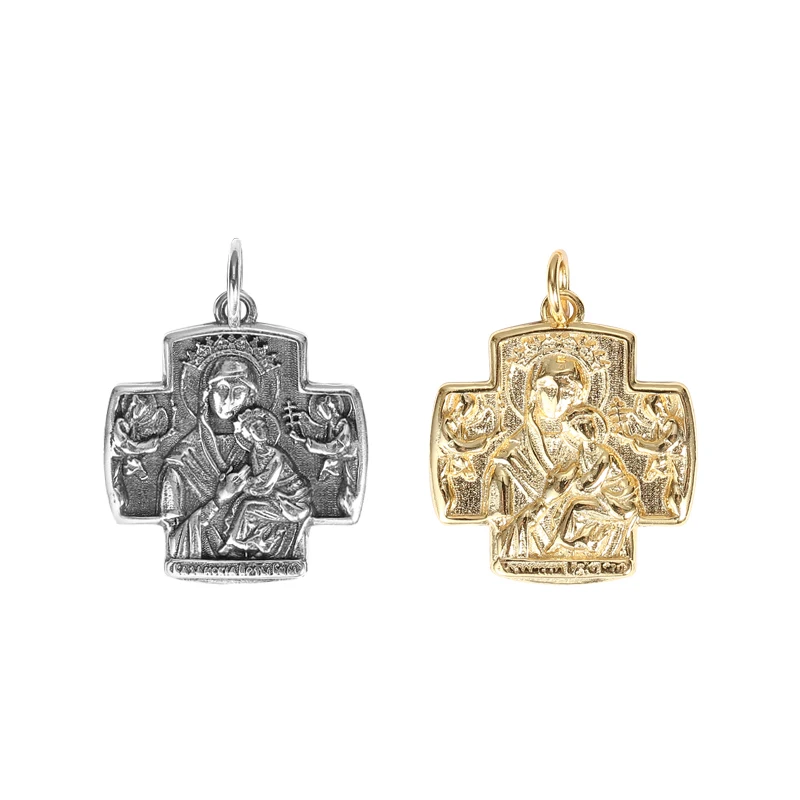 

2020 Newest Necklace 925 Silver Gold Plated Virgin Mary Figure Relief Religious Christian Cross Pendant for Unisex
