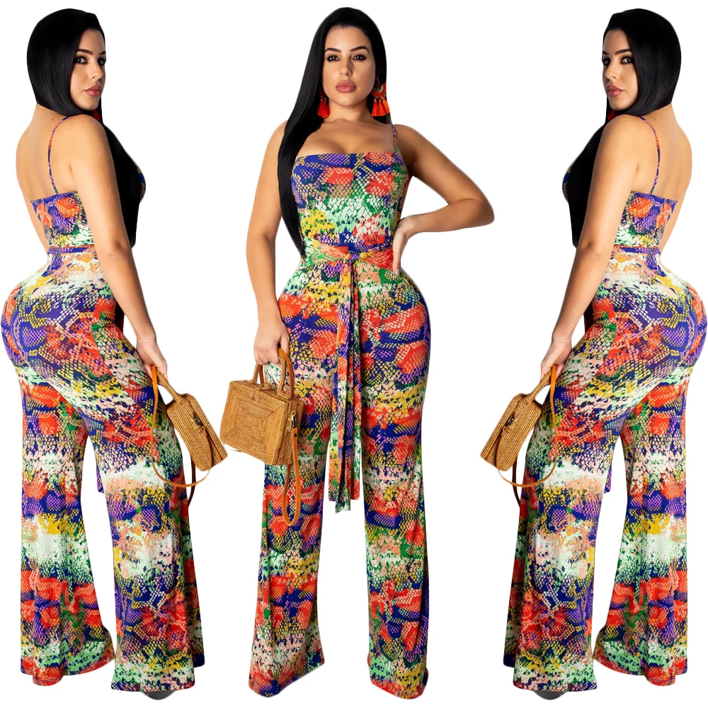 

Jumpsuit For Women Summer Floral Print Bandage Womens One Piece Jumpsuit Fashion Wide Leg Pants See Through Luxury Jumpsuits, Colorful
