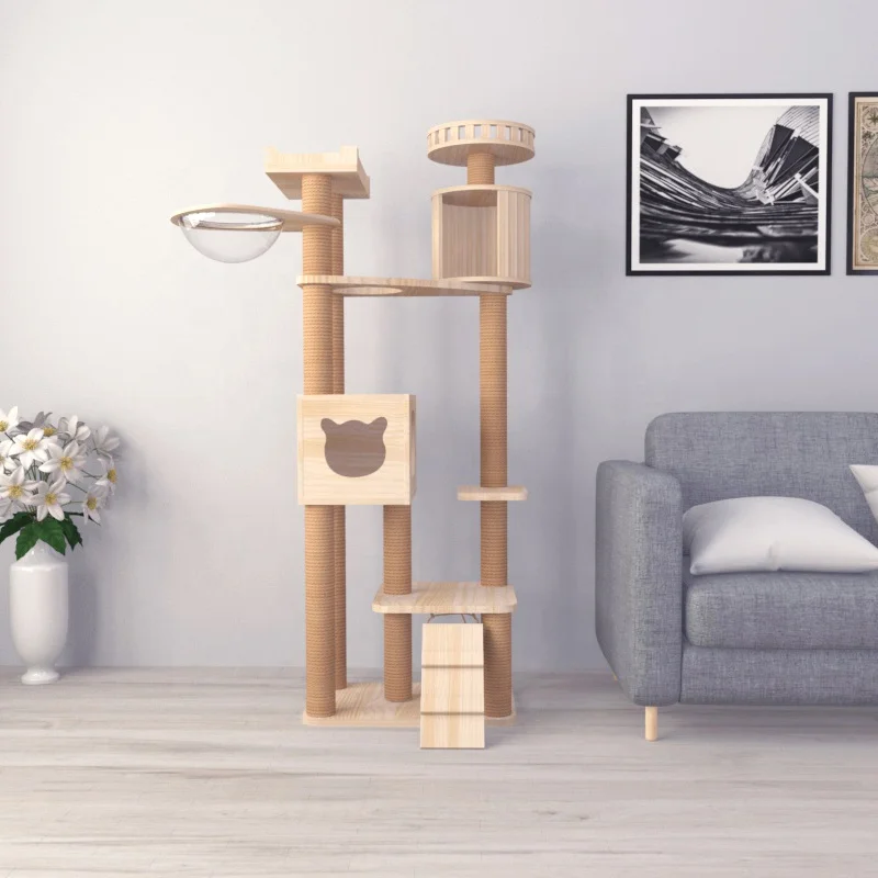 

Interactive Toys Tall Multi-level Cat Toy Tower Large Solid Wood Cat Climbing Frame Scratcher Cat Tree