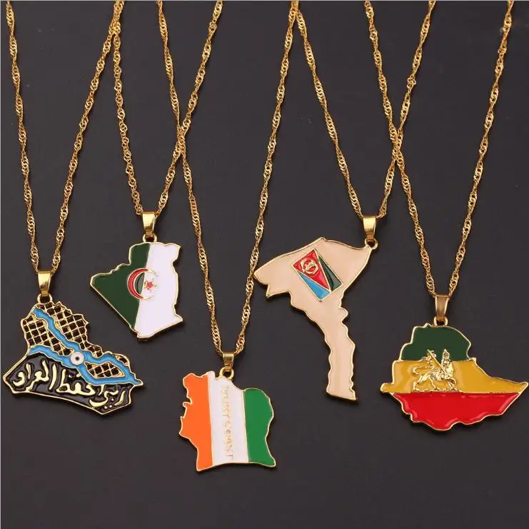 

2021 new necklace metal map of countries Necklace Arab Iraq Africa Map Necklace, Picture shows