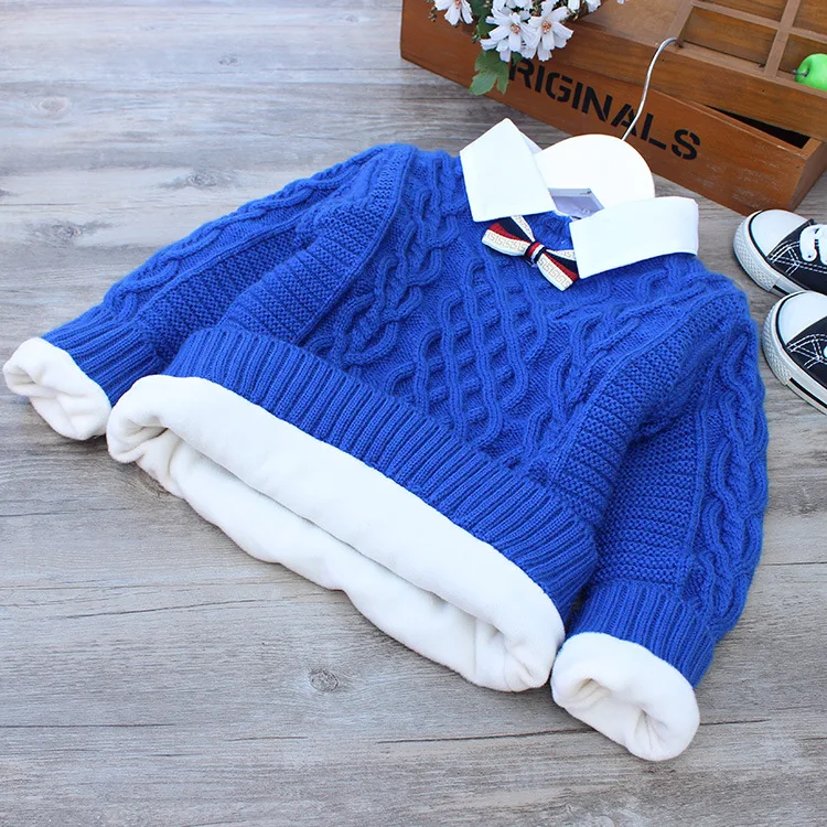 

2021 new boys running sweater fake two-piece shirt collar twist wild collar detachable plus cashmere autumn and winter