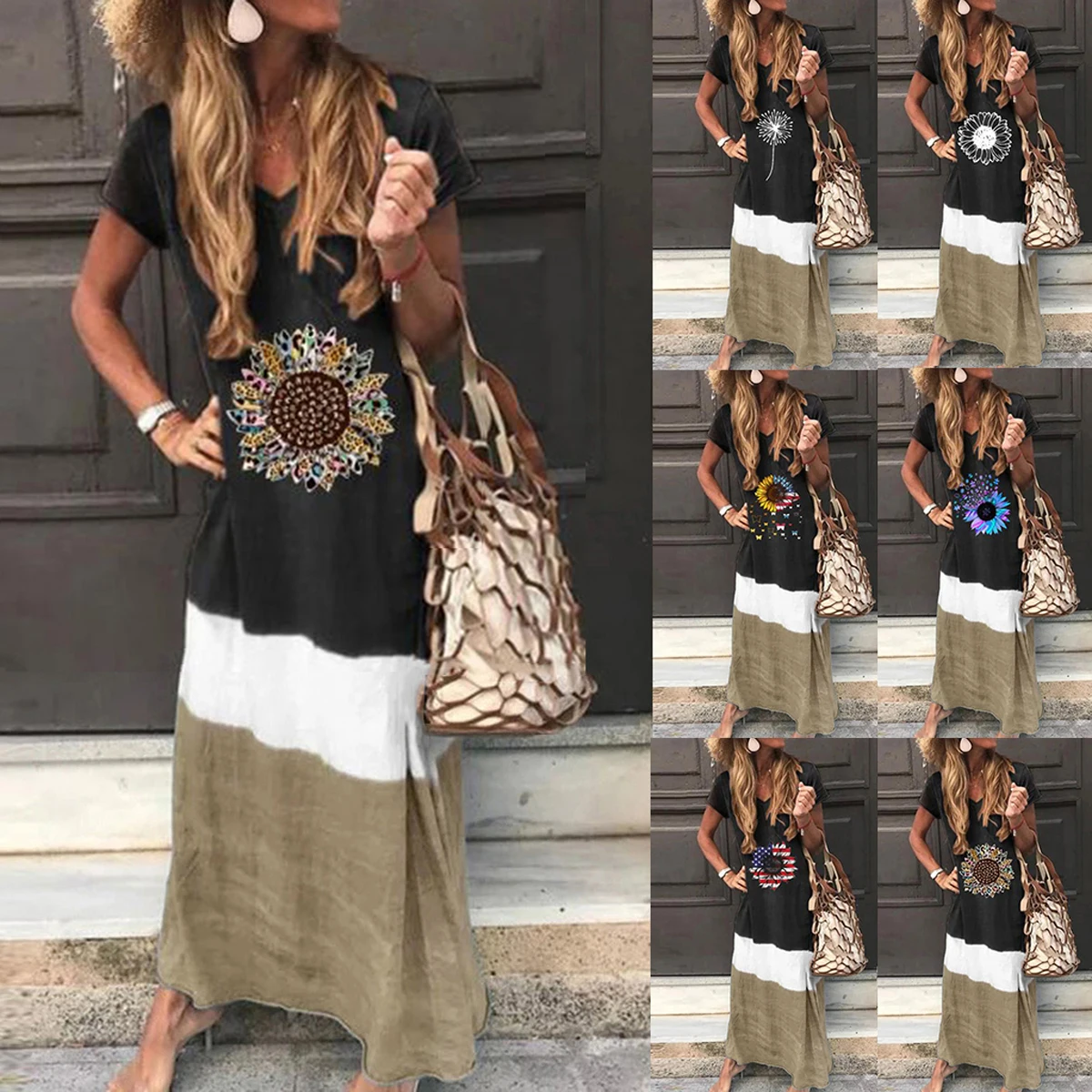 

CL-339 hot high quality short sleeve woman casual dresses summer knee length loose printing sexy women long casual dress, Picture color
