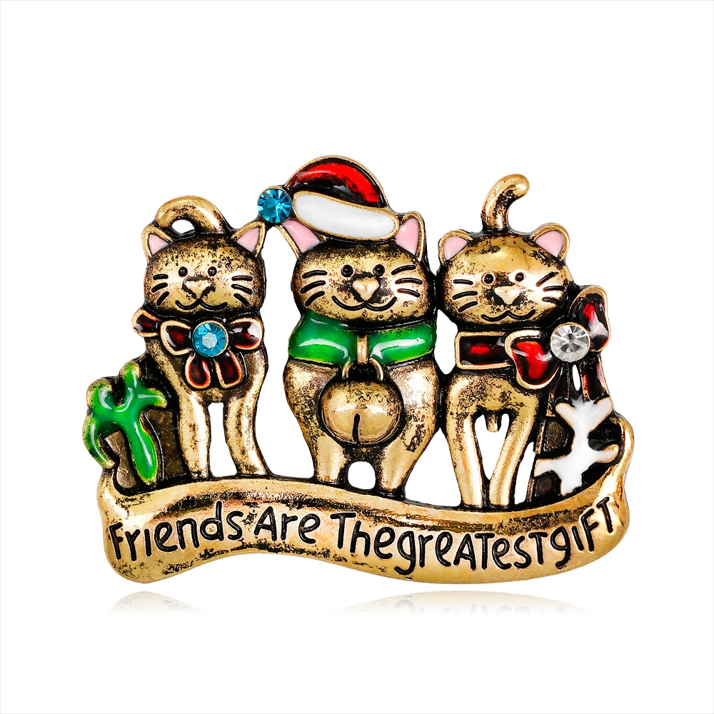 

Cartoon Three Cats Brooch Christmas Ornament Cap Cat Brooches for Women Enamel Pins Jewelry Accessories