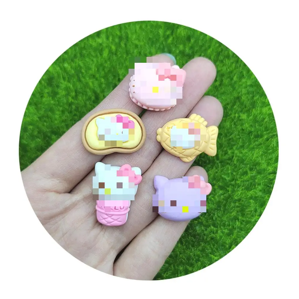 

Kawaii Cartoon Cat Ice Cream Resin Flatback Cabochons Simulation Hamburger Fish Food Charms Hair Bow Center Jewelry Making