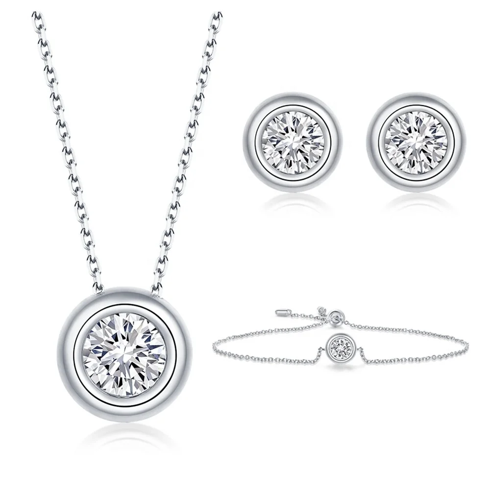 

Abiding Jewelry Wholesale 925 Silver Wedding Women Ring Earrings Bracelet Necklace Moissanite Diamond Jewelry Set