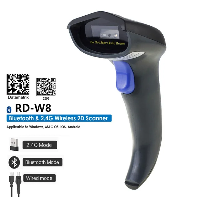 

Radall RD-W8 2D Blue tooth Wireless QR Barcode Scanner & W6 2.4G Wireless CCD Bar code Reader for Mobile Payment Computer Screen
