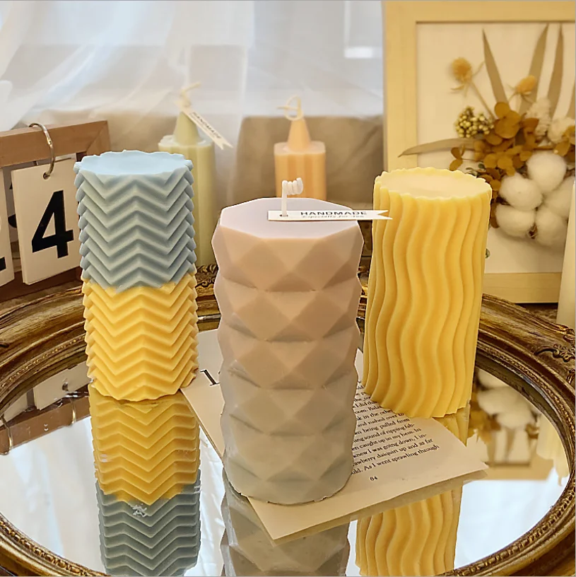 

LOVE'N LV610Y Geometric cylinder horizontal stripe vertical stripe Candle Mold irregular pattern style silicone Candle Mold