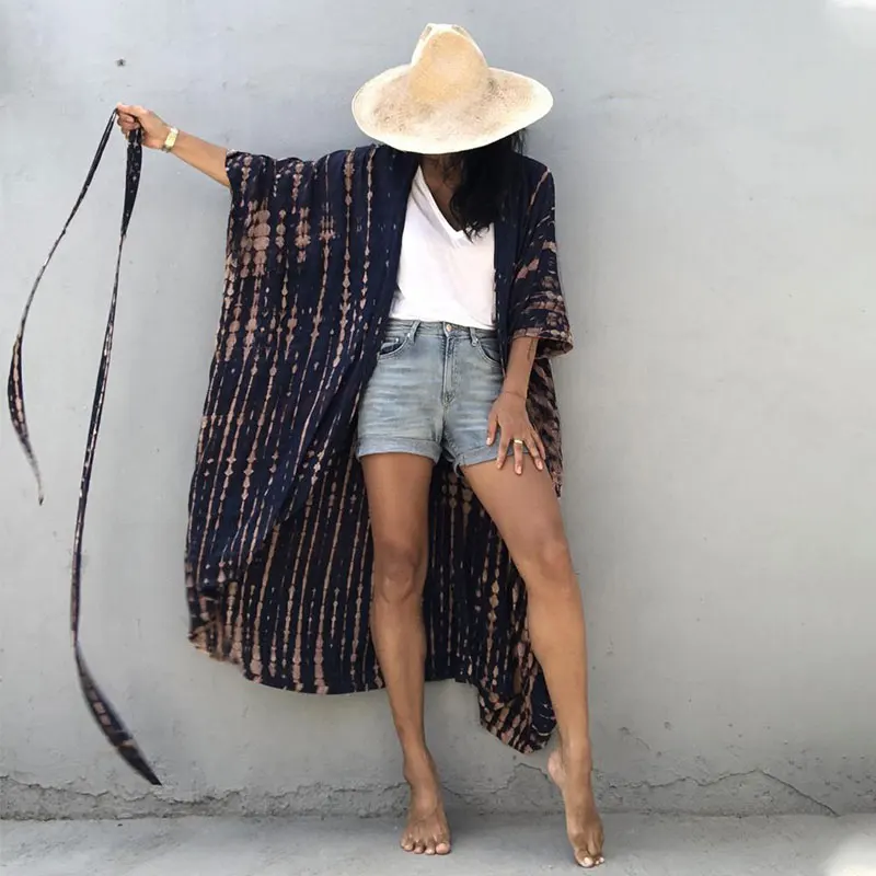 

Kaftan Beachwear Dress Pad Dyeing Resort Holiday Kimono Beach Summer Cover Up
