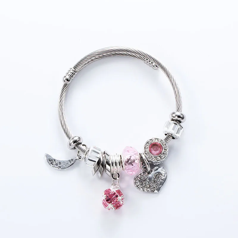 

2021 Trendy stainless steel bangle DIY kids charm bracelet, Silver