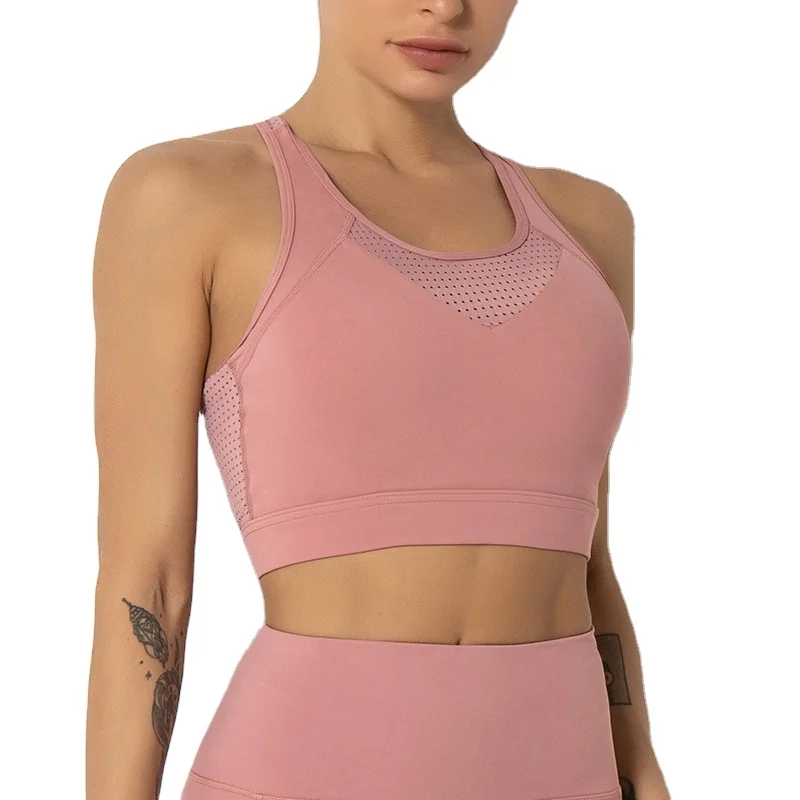 

Spot wholesale new European and American sports bra shockproof mesh stitching together vest yoga women's underwear, Black