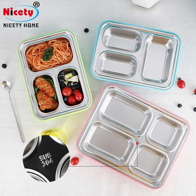 

Bento Lunch Box for Children Snack Container for Adults 3/4 Compartments Food Plastic Lid with Silicone Ring