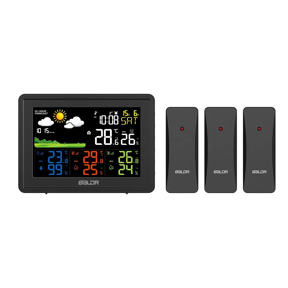 

BALDR B0359 Radio Control Digital Color Forecast Weather Forecast Weather Station Wireless Indoor Outdoor 3 Sensors Wall Clocks