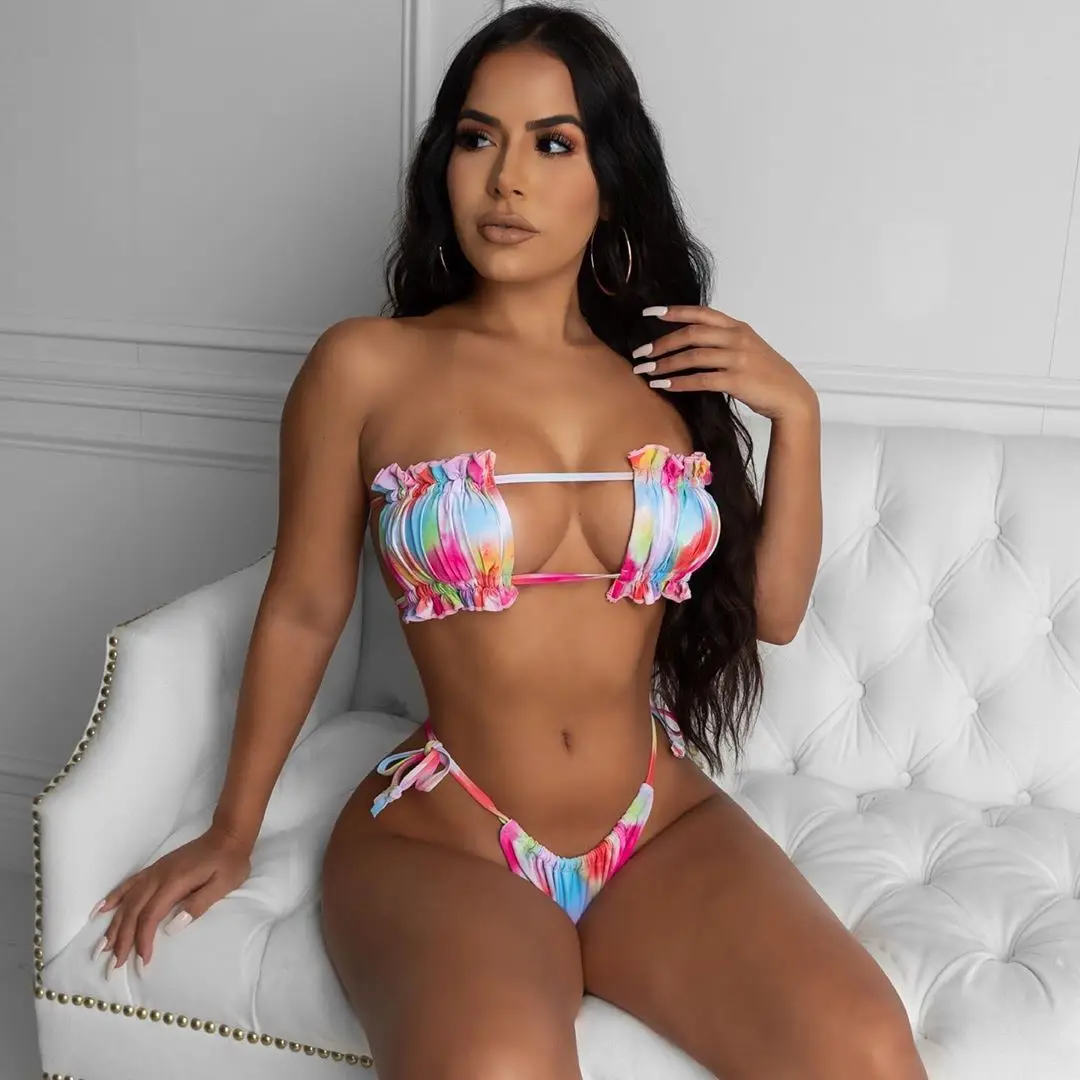 

W-C-899A 2021 Girls Sexy 2 Pieces Bikini Sets Women Summer Swimwear Beachwear Swimsuit, Pink leopard / tie dye