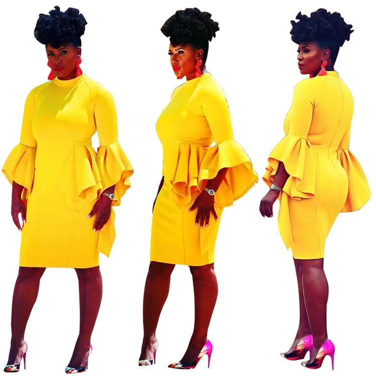 yellow flared dress