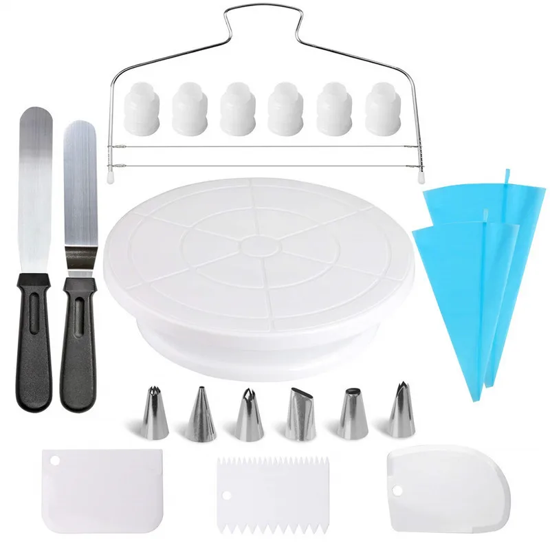 

2018 hot sale 28cm plastic spatula kits supplies decorating cake tool set with cake turntable for cake decoration