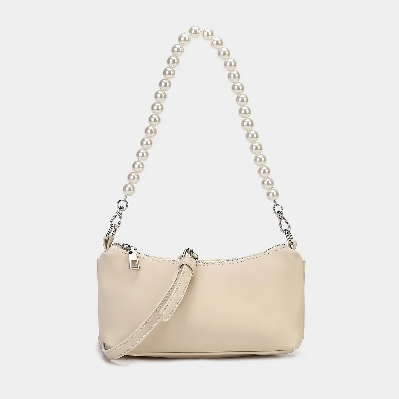 

Classic customized pearl handle solid color pu leather ladies shoulder crossbody hand bags underarm handbags bag, 4colors