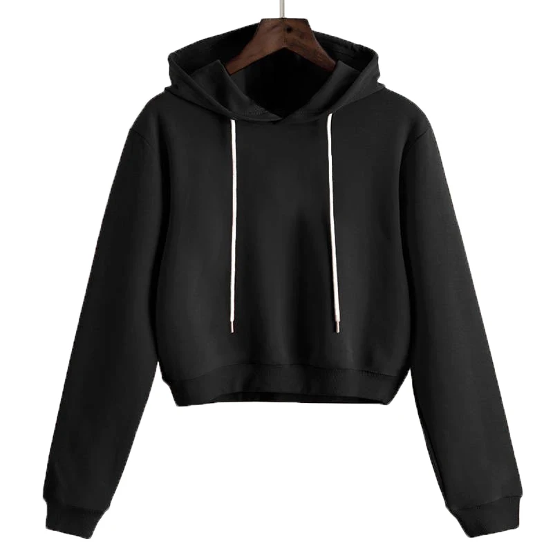 

New Women Plain Hoodies Crop Top Solid Color Long Sleeve Ladies Hooded Pullover Summer Autumn Fashion Girl Sweatshirts Clothing, Black, white, pink