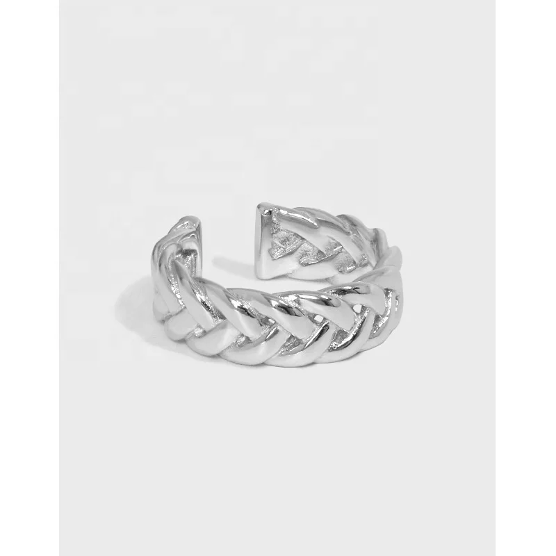 

2021 New Trend 18K Gold Plated Twist Ring Versatile Braided S925 Sterling Silver Braid Textured Twist Open Ring