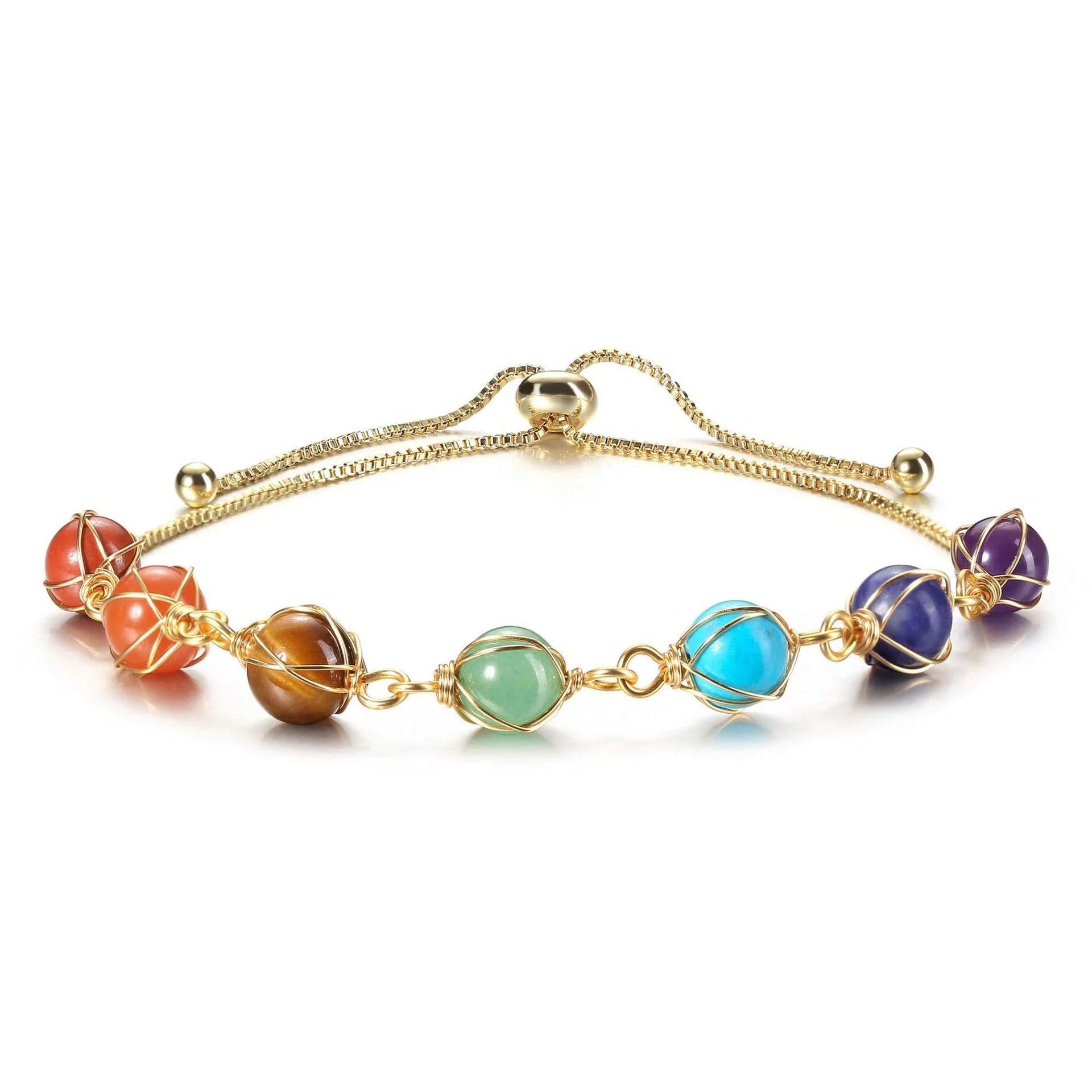 

7 Chakra Stones Adjustable 8mm Round Gemstone Beads Healing Crystal Stretch Ankle Bracelet Yoga Energy Natural Stone Bracelets