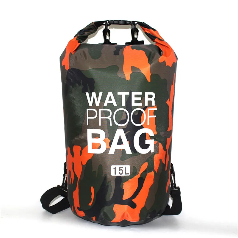 

OEM Custom Logo 210T Polyester with 500D PVC Tarpaulin Orange Camouflage Waterproof Dry Bag for Outdoor Sports, Camouflage red, pink, green, blue, orange