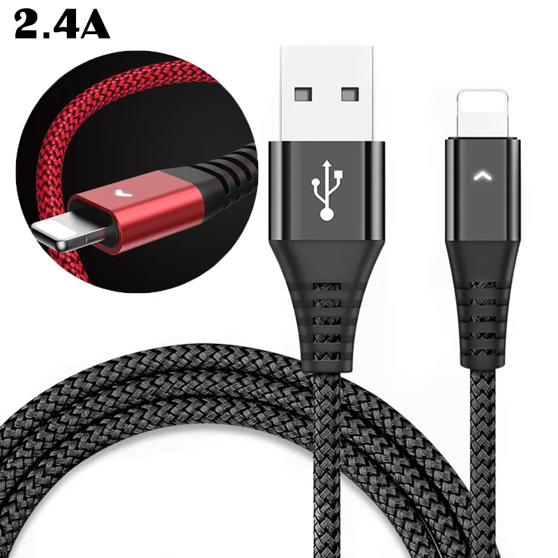 

2021 New 1.2m Nylon Braided 2.4A LED Type C Fast Cable USB Data Cable For Samsung Charger Cable for Iphone