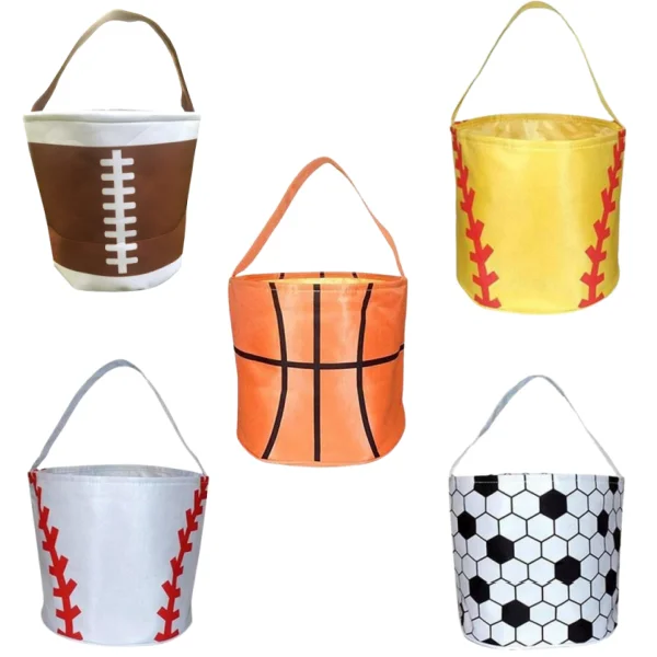 

Trick or Treat Bags Candy Baseball Football Basket Easter Eggs Hunt Baskets Candy Bucket Tote Bag for Easter Parties