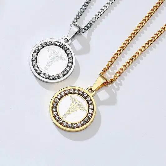 

Stainless steel zircon medical logo pendant necklace, Silver