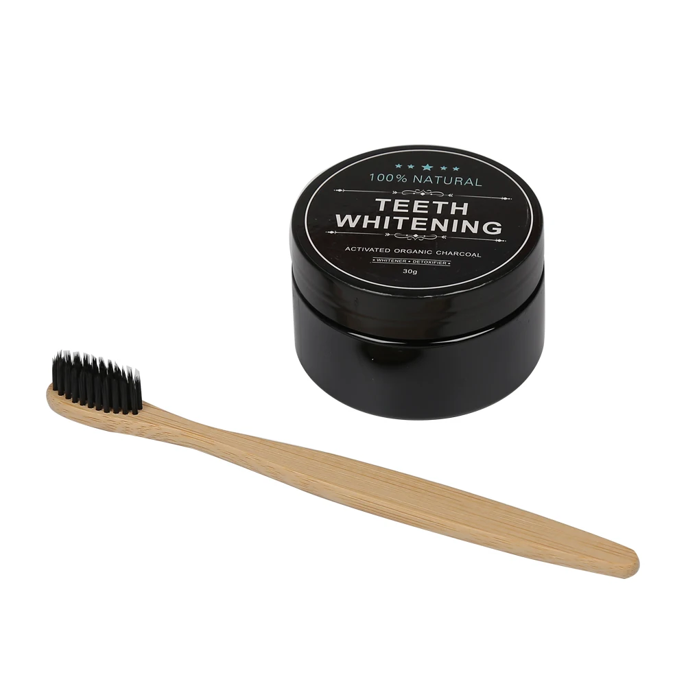 

Natural Organic Activated Charcoal Bamboo Coconut Teeth Whitening Powder Teeth Whitener Toothpaste Toothbrush Set For Men Women, Black