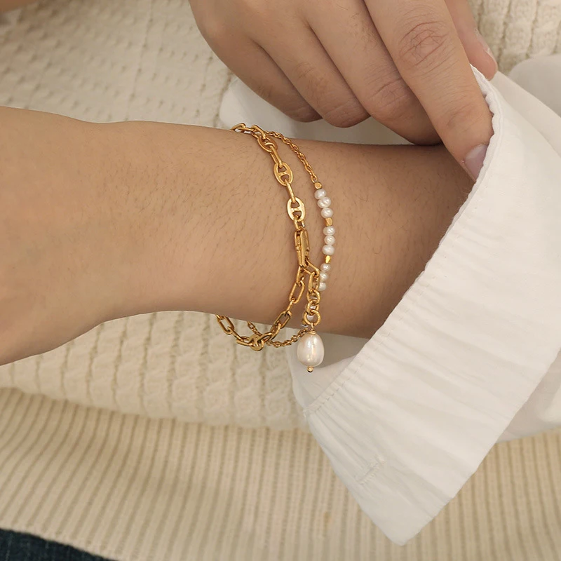 

Fashion all-match pig nose chain natural pearl bracelet women ins personality niche design trendy jewelry women