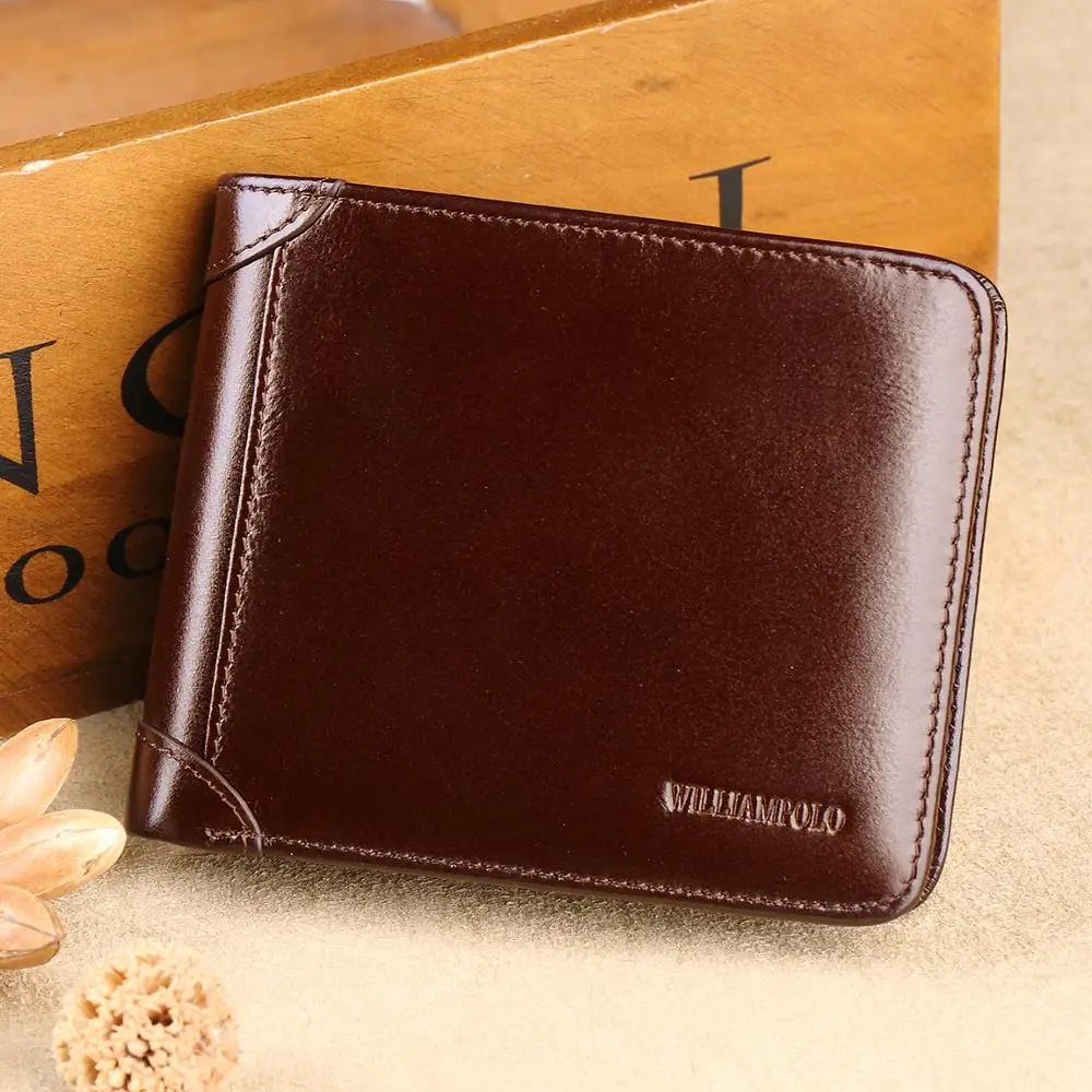 

WilliamPOLO Brand Men Wallet Short Credit Card Holder Bifold Trifold Genuine Leather Multi Card Case Organizer Purse Black Brown