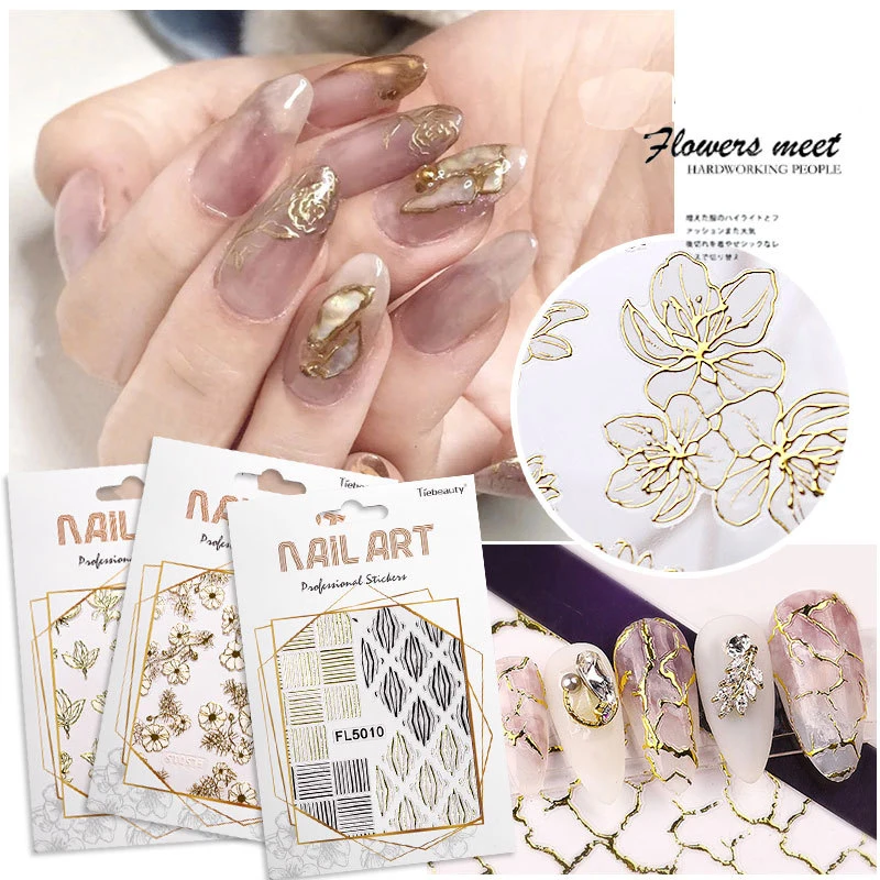 

3D Self Adhesive Nail Art Sticker Golden Lace Butterfly Metal Effect Nail Art Stickers With 20 Designs Choice, Mixed