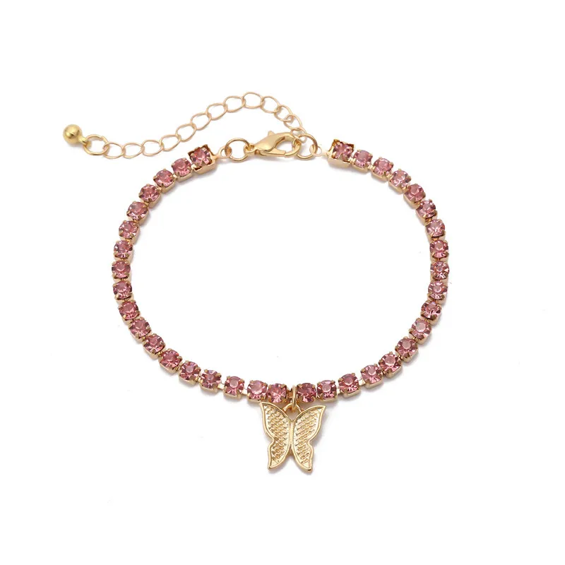 

Simple Geometric Three-dimensional Diamond Bracelet Temperament Geometric Small Butterfly Tassel Pendant Jewelry, Pink, gold, blue, silver