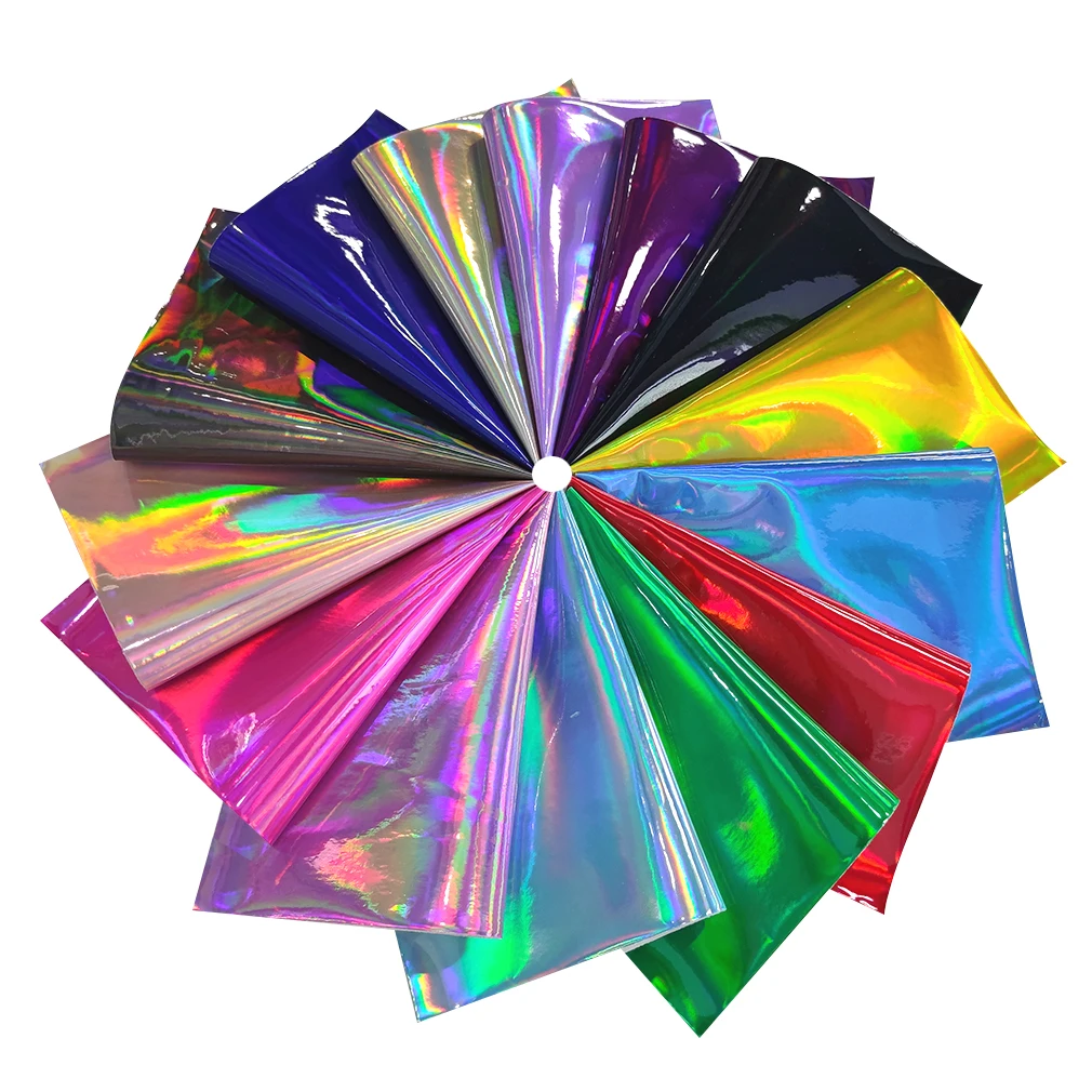 

Wholesale Waterproof PU Holographic Laser iridescent faux Leather for Making Clothes