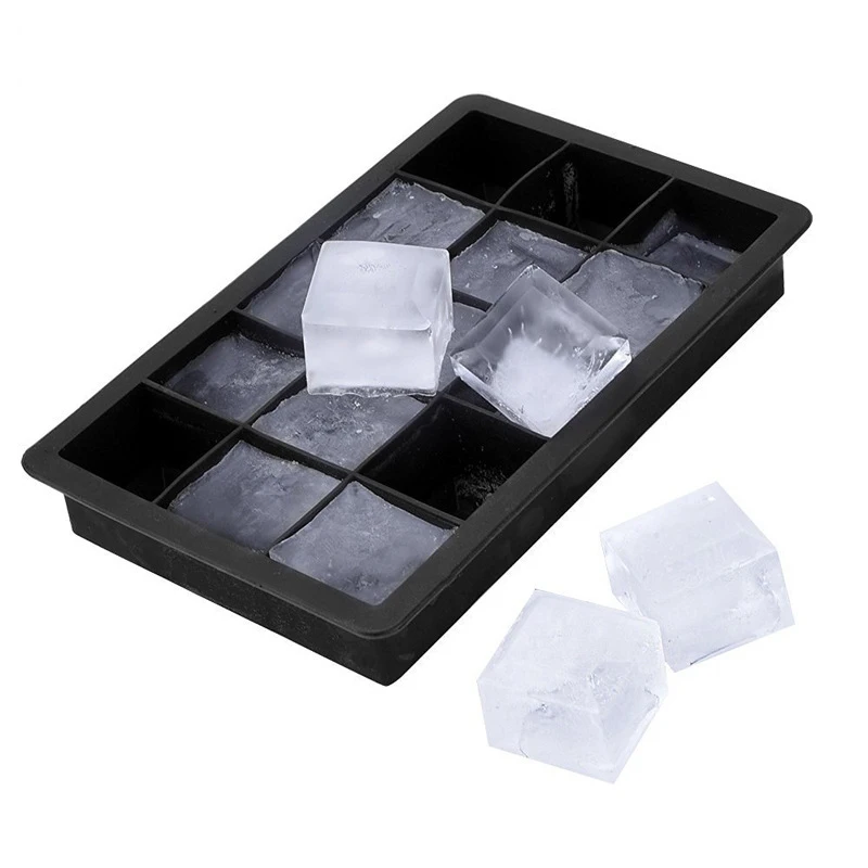 

BBA426 Ice Maker Food Grade 15 Grids Square Silicone Ice Tray Summer Bar Silicone Ice Cube Mold Tray, As picture