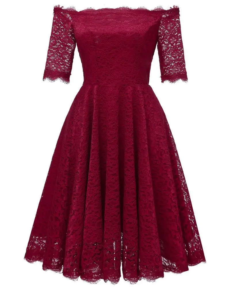 

2020 Trendy fashion Lace Off Shoulder short sleeve women cocktail dresses bridesmaid dresses