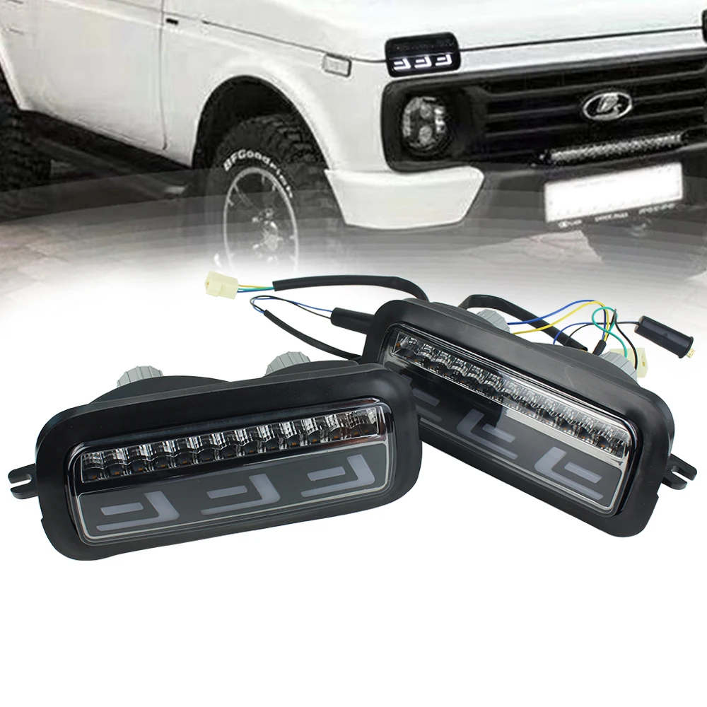 Car Styling Accessories LED Daytime Running Lights for Lada Niva 4x4 1995 + with Running Turn Signal Light Lamp DRL