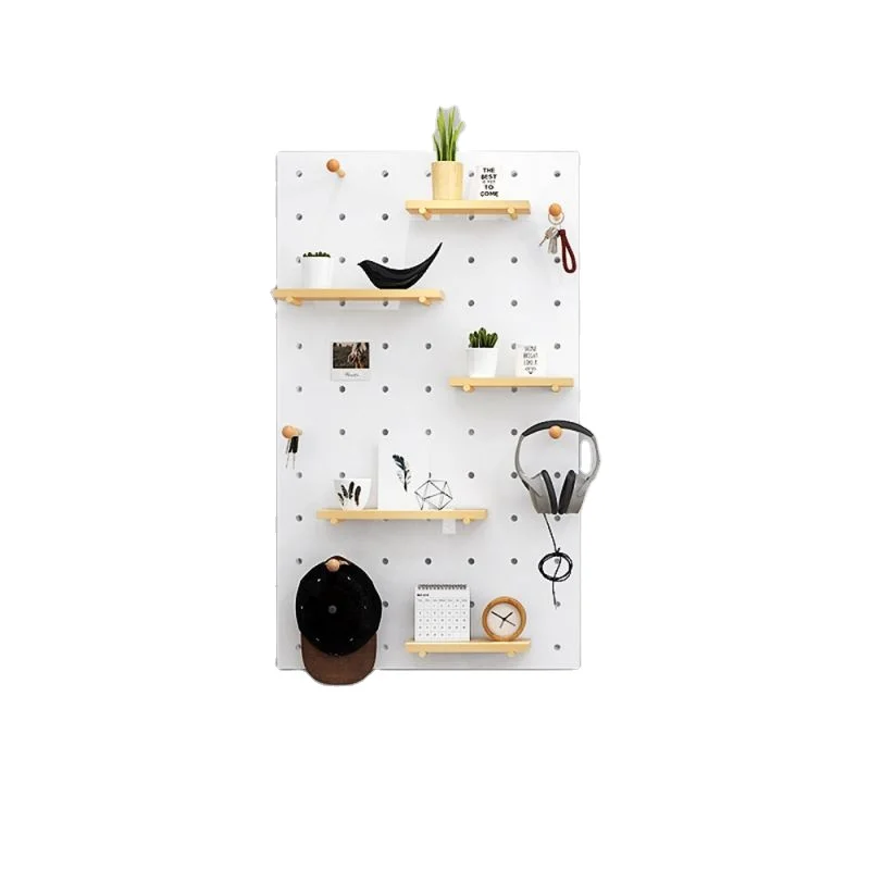 

Wall Mounted Shop wall display Storage organizer Plywood peg board wall wooden pegboard with shelves