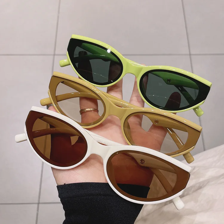 

2021 Fashion Small Oval Sexy Cat Eye Sunglasses For Women Vintage Gradient Green Yellow Sun Glasses Female Elegant Uv400 Shades