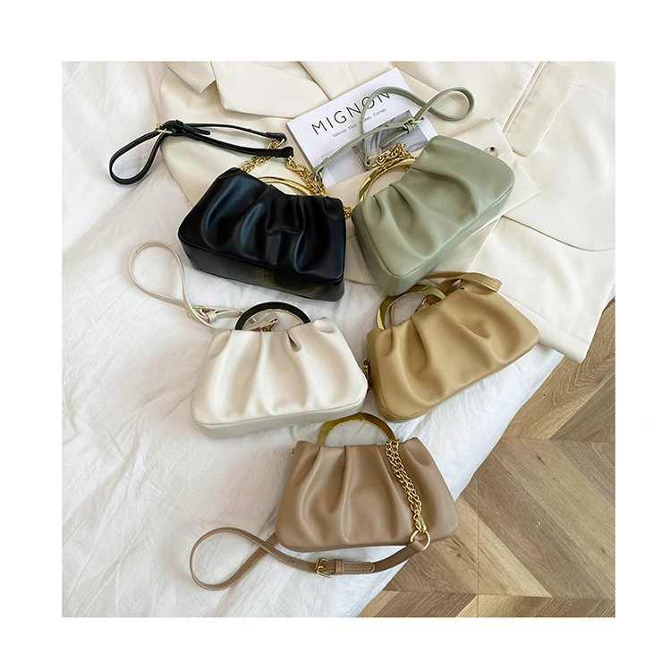 

Ruched Ladies Cloud Hobos Purse 2021 Luxury Women Chains Shoulder Crossbody Bolsas Pleated Purses and Handbags for Women Bags