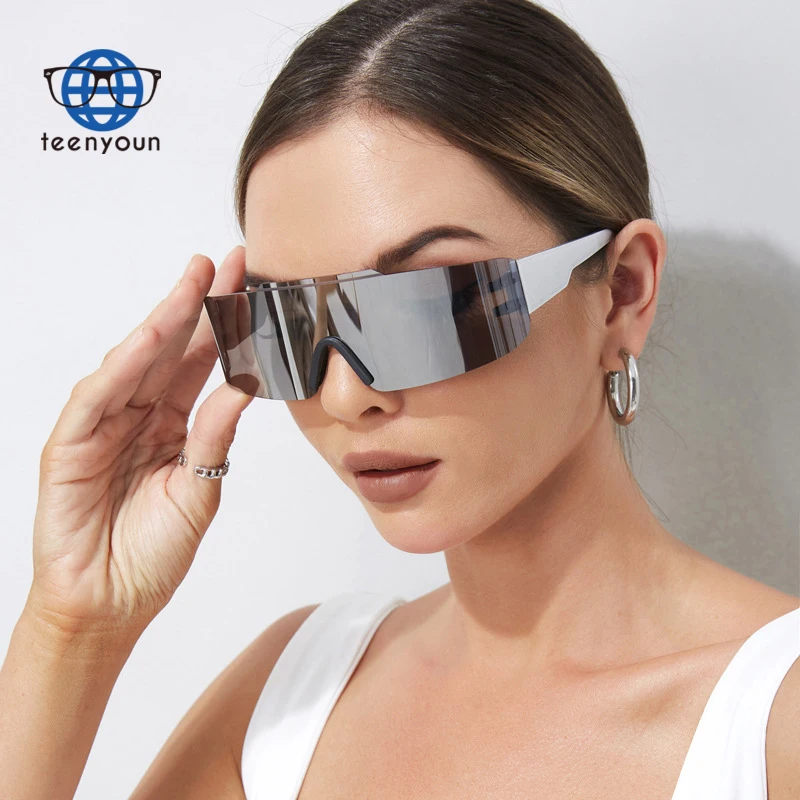 

Teenyoun Y2K Rimless Futuristic Glasses Punk One Piece Sports Shades Wrap Around Sunglasses Women Mirror Sun Glasses Men Uv400