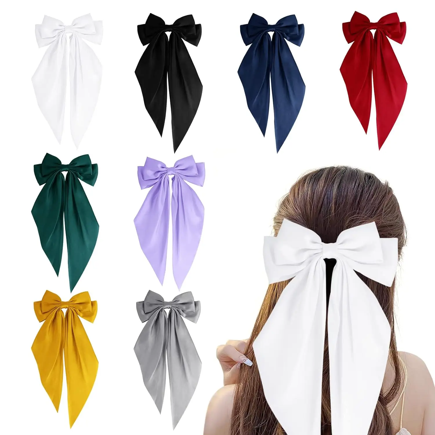 

Wholesale designer hair bow Fabric Soft Long Tail Large Bow Hair clip Vintage Silk Elegant Hair Accessories baby Girls bows