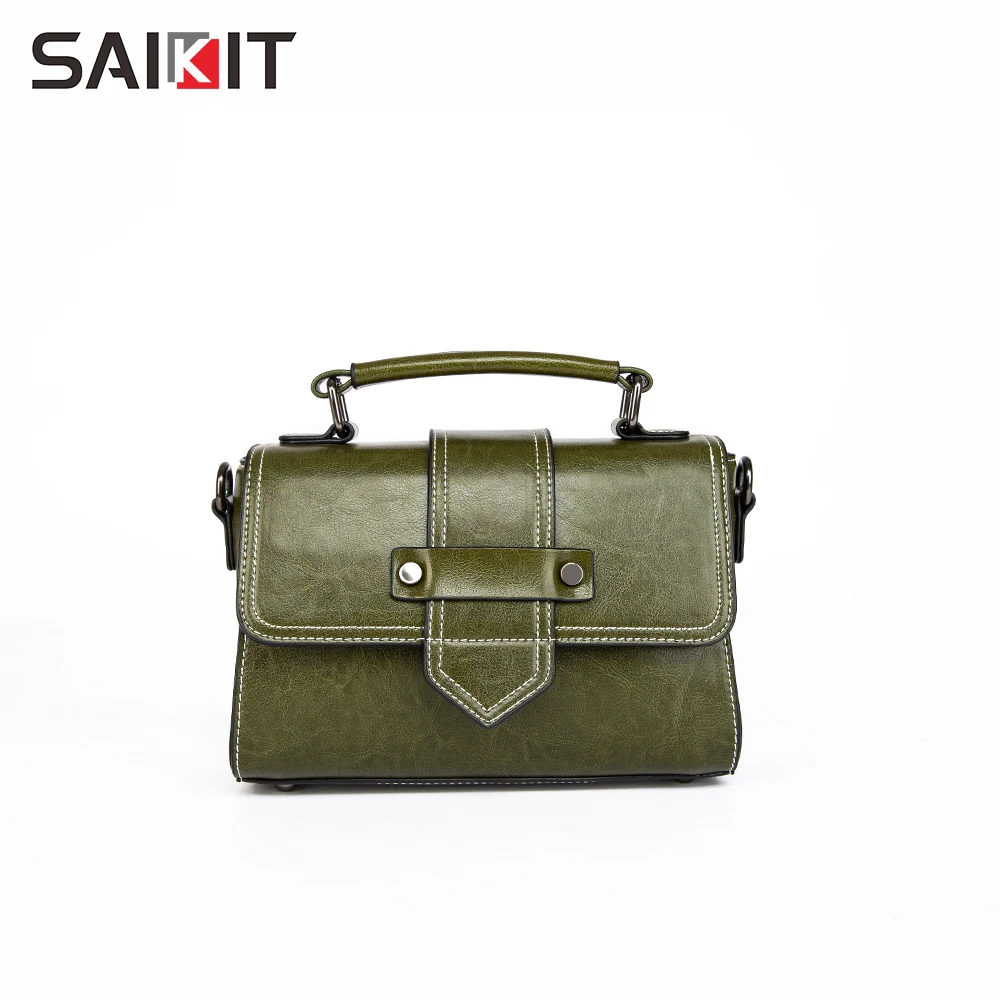 

Retro bolsos de marca Oil wax cowhide leather ladies tote bags women shoulder bags crossbody handbags, Black/red/brown/green/coffee