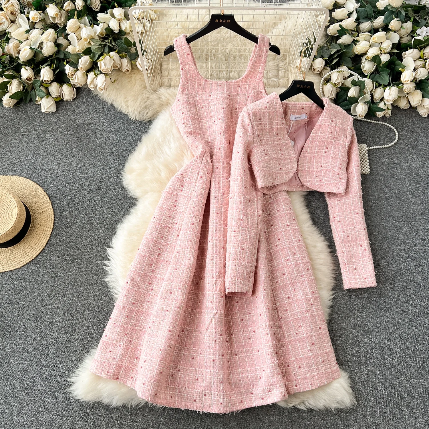 

2024 High Quality Tweed Dress And Jacket Winter Sets For Women Two Pieces