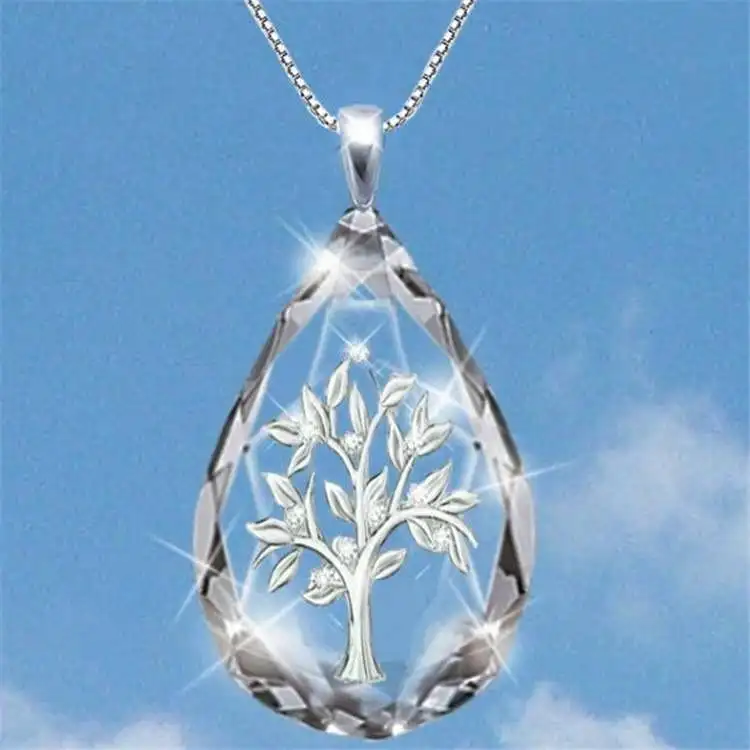 

Drop-shaped crystal necklace pendant tree of life necklace pendant women's holiday gift