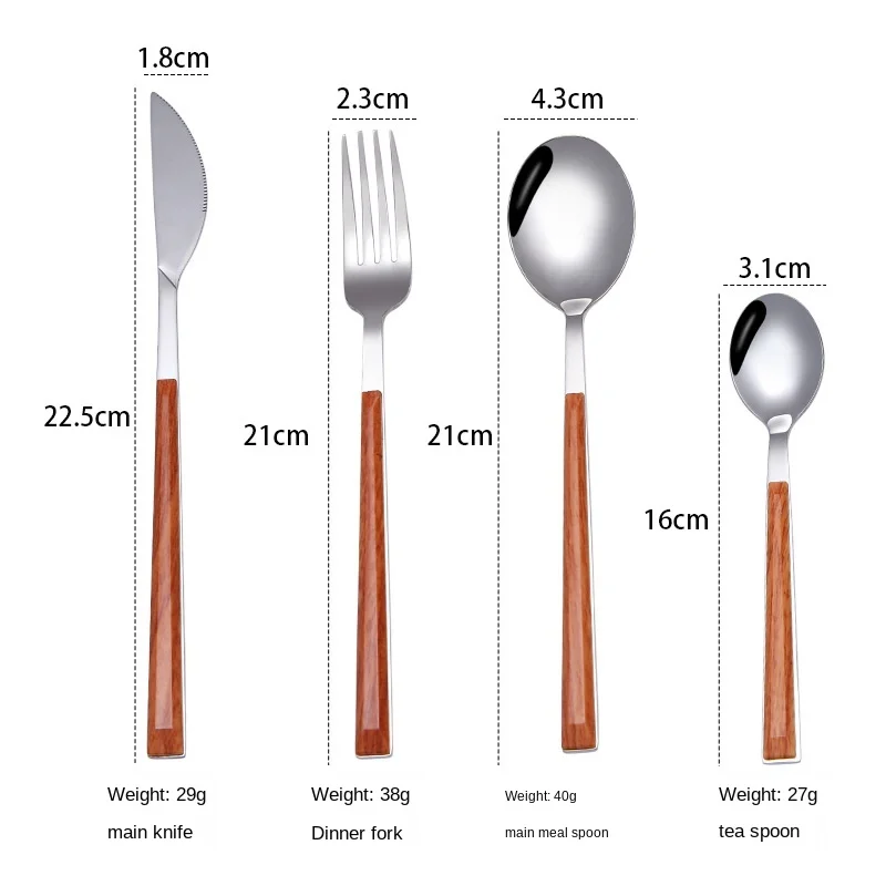 

Creative simple stainless steel handle wood knife fork spoon tableware