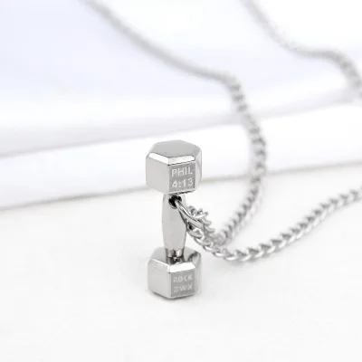 

Custom Jewelry Stainless Steel Gym Barbell Dumbbell Pendant Necklace